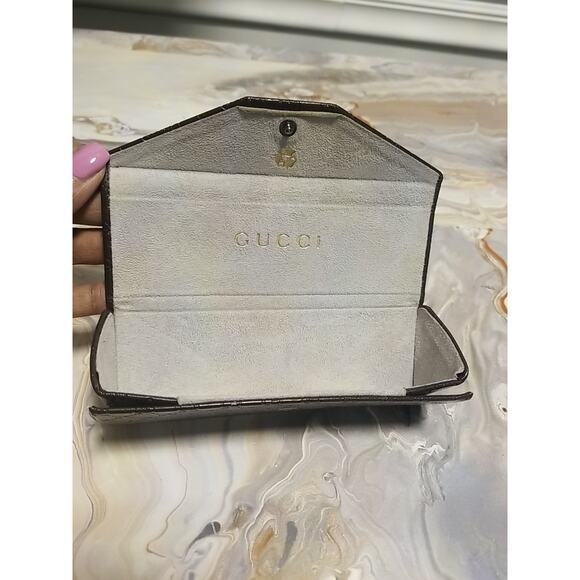 Authentic Dark Brown Gucci GG Monogram Fold-Over Eyeglass/Sunglass Case - Picture 3 of 5